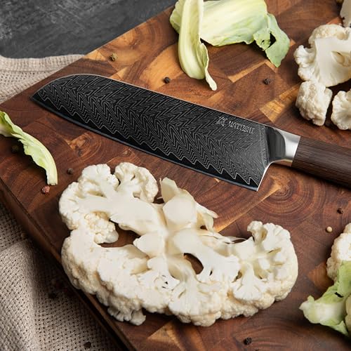 Image of Yatoshi Knives Magnetic Kitchen Knife Block Set - Japanese 67 Layer High-Grade VG-10 Steel Knives, Sharp, G10 Handle Professional Kitchen Knife Set - Damascus (6 pieces), Brown Pakkawood Handles