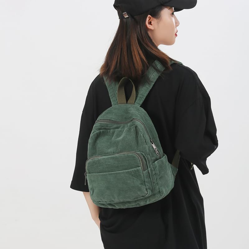 Small Mini Backpack Purse for Women Travel Corduroy Bag for Women Cute Aesthetic(Green) - Image 8
