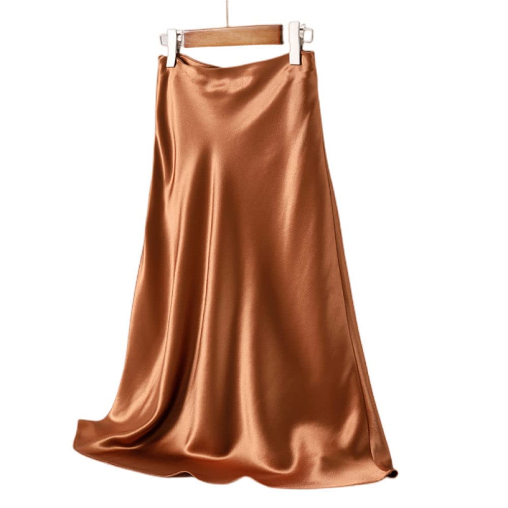 Gonna Donna,Gonne Midi In Raso Liscio Da Donna Gonna A Trapezio A Vita Alta Avvolta Sui Fianchi Dorati Cocktail Party Lucido Increspato Elegante Ufficio D'Affari Gonne Lunghe Per Ragazze Signore,Xs