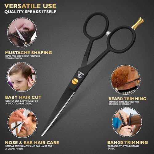 Image of DEMAXA 5 inch Professional Beard Scissors for men Mustache Scissors with 1 Mustache Comb, 1 Beard Comb & Soft Pouch - Prefect Beard shears mustache kit for All Facial Hair - moustache Grooming kit for Men