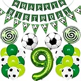 Dalettu Fußball 9. Geburtstag Deko Junge, Fussball Luftballon 9. Geburtstagsdeko Jungen, Happy Birthday Girlande, Folienballons Zahl 9 Grün, Fußball Kindergeburtstag 9 Jahre Junge Party Deko