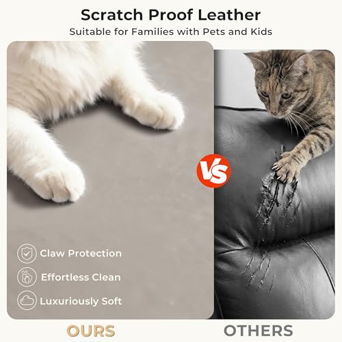 Image of SITJOY Pet Friendly Leather Power Recliner Chair, Zero Wall Hugger RV Recliners with Power Headrest, Charging Ports, Side Pockets, Down-Filled, Scratch Resistant Waterproof Faux Leather in Greige