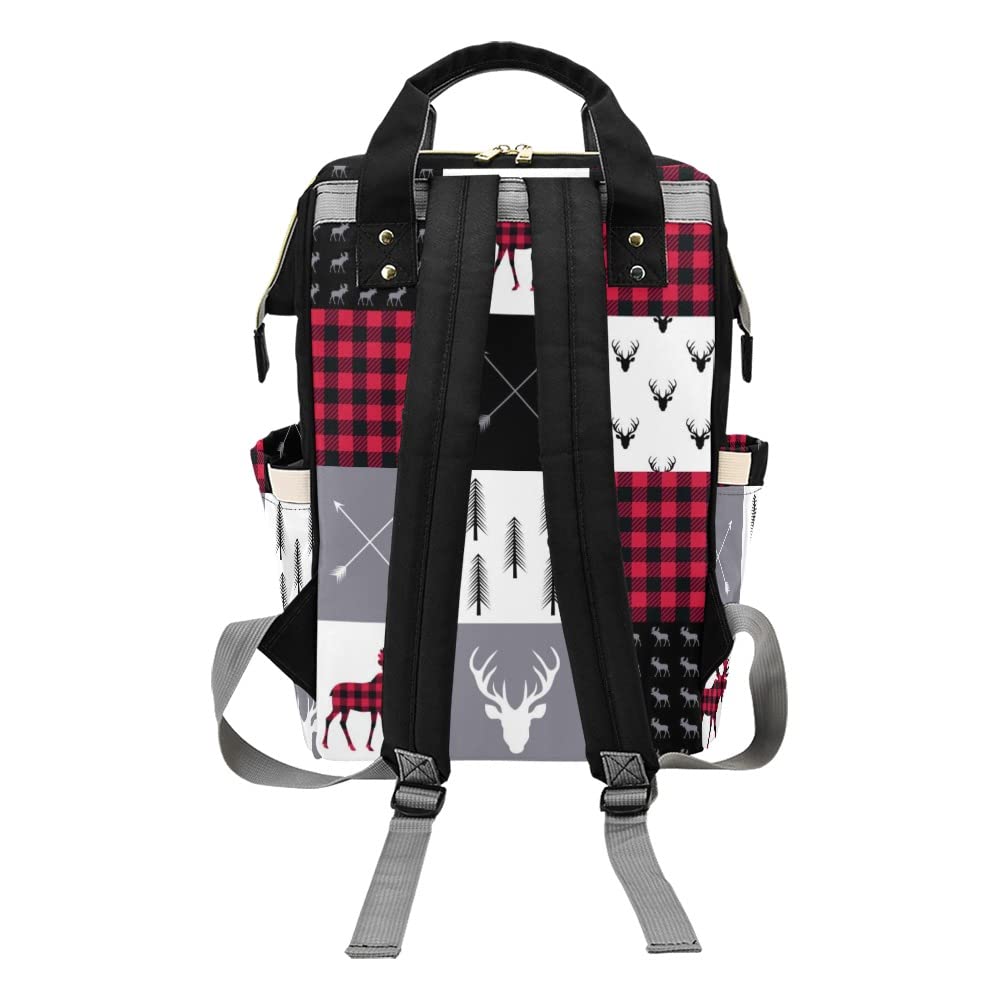 Eiis Unidesign Plaid Deer Woodland Personalized Diaper Bag Backpack with Name,Custom Tote Bag Travel DayPack for Nappy Mommy Baby Boy Girl