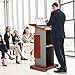 Mfallon Wooden Podium Stand with Wheels+Adjustable Microphone Stand, Portable Mobile Office Conference Podium, Business Lecture Podium Reception Desk with Storage for Churches, Seminars Classroom