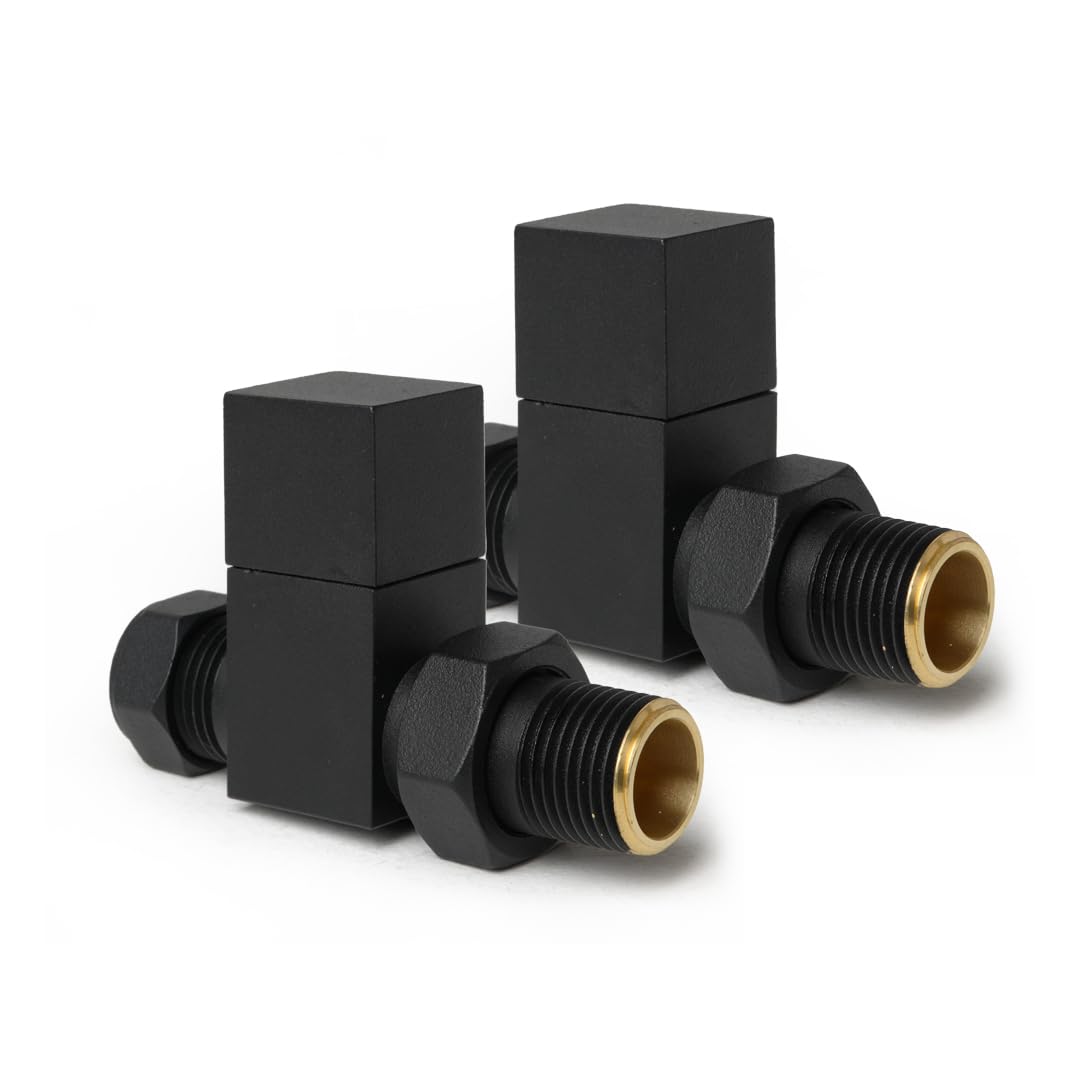 Anthracite Straight Radiator Valves Square Modern Radiator Valves Pair of 15mm x 1/2" (Set of 2) for Heated Towel Rails & Central Heating Radiators Anthracite Radiator Valve Set — image 1
