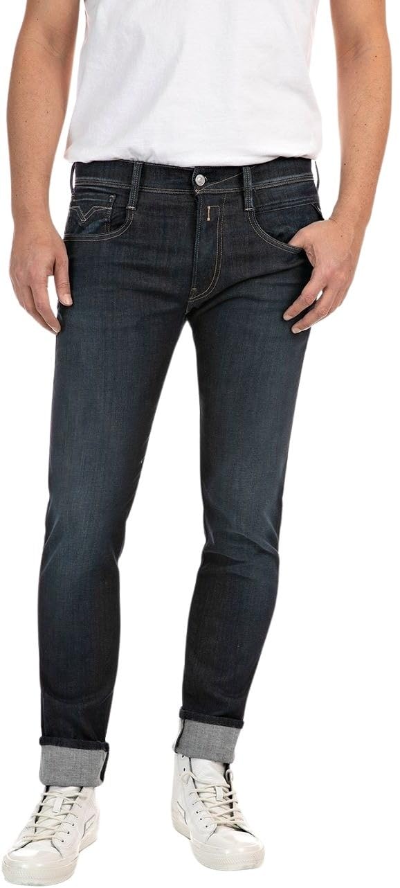 Replay Herren Jeans Anbass Slim-Fit Hyperflex mit Stretch, Dark Blue 007-4 (Blau), 27W / 32L