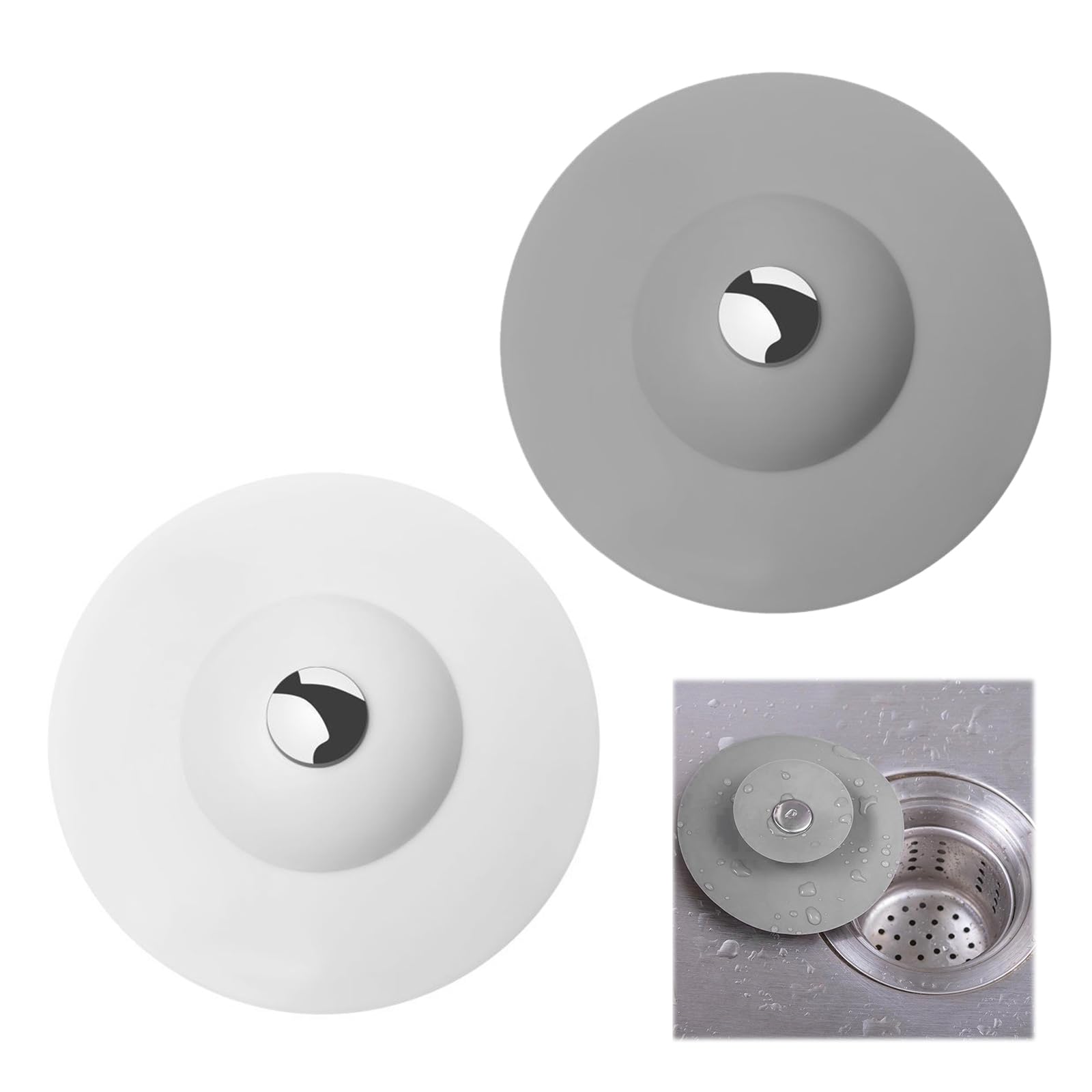 FunnAura 2PCS Sink Plugs Universal for UK Sink, Silicon Bath Plugs 3.9 Inch for Kitchen, Bathrooms and Laundries (Grey, White)