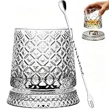 Bicchieri da whisky rotanti, con base rotante a 360°, in cristallo anticato, per bourbon, scotch, rum, cocktail, idea regalo da uomo (A)