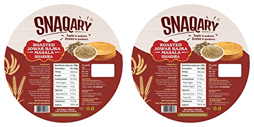 Image of Snaqary Roasted Jowar Bajra Masala Khakhra - Pack of 2 (200g each) | Wholesome Millet Delight | 100% Natural, Healthy, and Delicious Gujarati Snacks for guilt-free indulgence