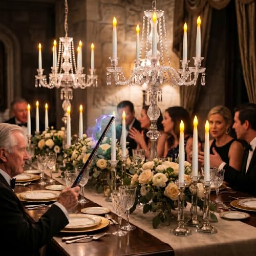 Floating Candles with Wand Remote Control Hanging Magic Led Candles with Flameless Flickering Warm Light 16 cm LED Taper Candles for Party Halloween Christmas Pack of 12