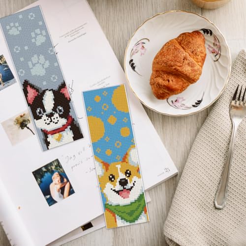 Image of INFUNLY 6PCS Dogs Cats Cross Stitch Bookmark Kit for Beginners 8.66 inchx3.15 inch Animals Stamped Embroidery Bookmark Kit Pet Needlepoint Bookmark Kit with Instruction for Book Lovers Reader Writers