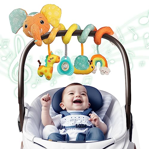 Image of EverLove Spiral Car Seat Toys - Hanging Toys - Stroller Toys for Babies - Best Gift for 0 3 6 9 12 Months Baby (Colorful Elephant)