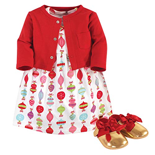 Little Treasure Baby Girls' Cotton Cardigan, Dress and Shoe, Glitzmas, 0-3 Months Little Treasure Baby Girls' Cotton Cardigan, Dress and Shoe, Glitzmas, 0-3 Months