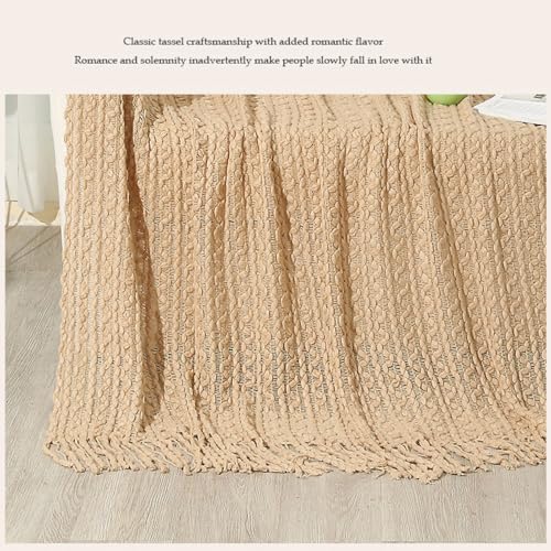 Couverture tricotée avec franges beige plaid déco doux