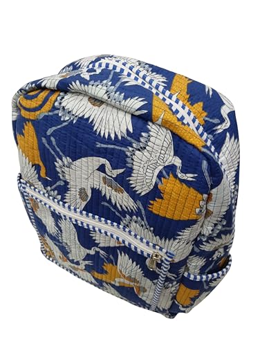 Image of Doraya Cotton Quilted Unisex Backpack Hand Block Floral Printed Design Stylish Eco-Friendly Bag for School, Travel, and Everyday Adventures