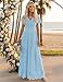 MEROKEETY Women's 2026 V Neck Short Sleeve Floral Lace Wedding Dress A Line Boho Bridesmaid Cocktail Party Maxi Dress, LightBlue, Medium