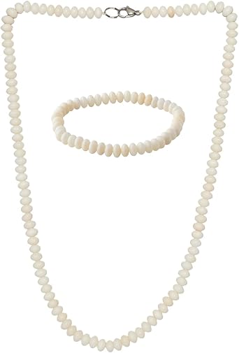 Treasure Bay Handmade 6mm White Coral Necklace and Stretch Bracelet Set for Women and Girls, 46cm Beaded Necklace with Stainless Steel Clasp   Elegant Jewellery Gift for Her