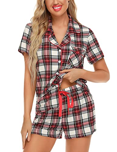 Image of Anjue Womens Pajamas Set Short Sleeve Sleepwear Button Down Nightwear Shorts Soft Pj Sets S-XXL