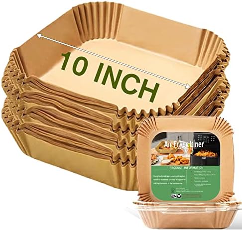 10 Inch Largest Square Air Fryer Disposable Paper Liner, XXL 100Pcs Air Fryer Parchment Paper Liners for 8QT or Bigger Air Fryer, Non-stick, Food Grade Baking Paper for Frying, Roasting and Microwave