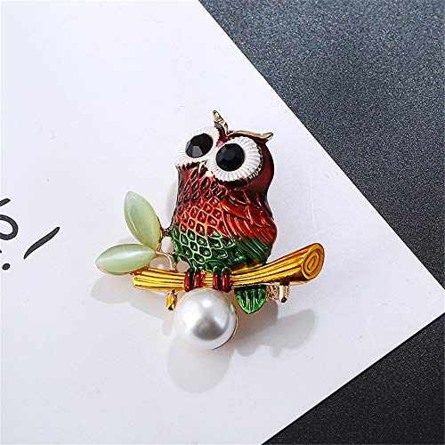 Cute Owl Brooches For Women Girls Fashion Antique Gold Tone Alloy Pearl Resin Cute Colourful Bird Animal Brooch Pins Scarves Shawl Clip Neck Bow Tie Necktie Dress Accessories Jewelry Unique Gifts #TOP4