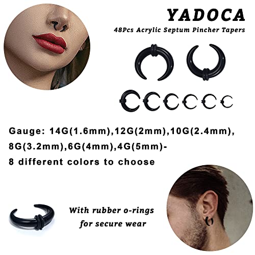 YADOCA 48Pcs Acrylic Septum Stretching Kit 14G 12G 10G 8G 6G 4G Septum Ring C Shape Buffalo Pincher Septum Gauge Kit Piercing Jewelry With Black O-Rings For Stretching Pierced Nose Ear Cartilage2