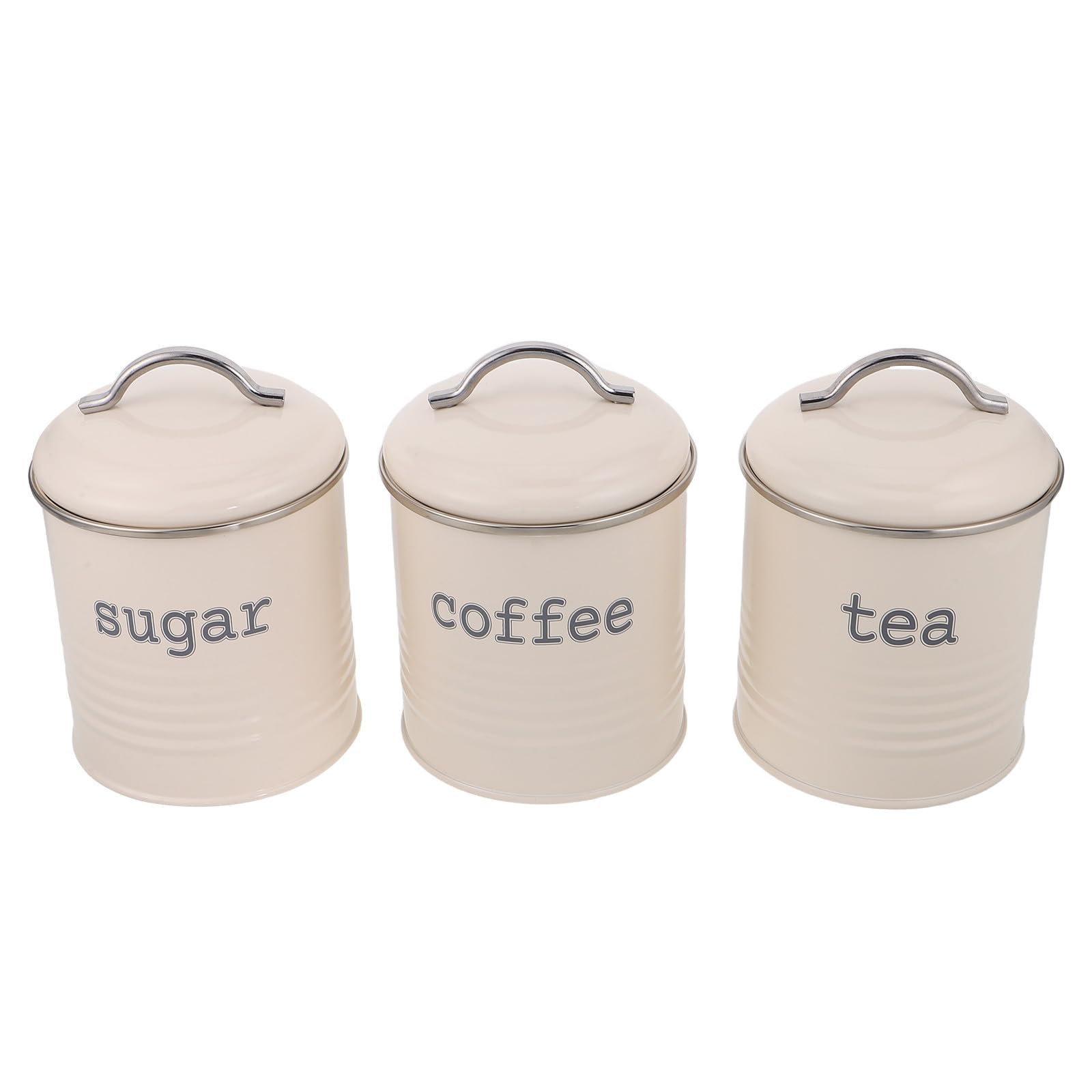 3 Stück Eisen Vorratsdosen für Kaffee Tee und Zucker mit Deckel Weiß Verschließbar Robust und Stilvoll für Küchenarbeitsplatte im Landhausstil