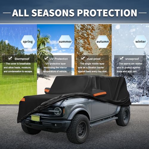 Image of X AUTOHAUX Car Cover Outdoor Waterproof Sun Rain Snow Hail Protection with Left Side Door Zipper Aluminum Film for Ford Bronco Sport Black