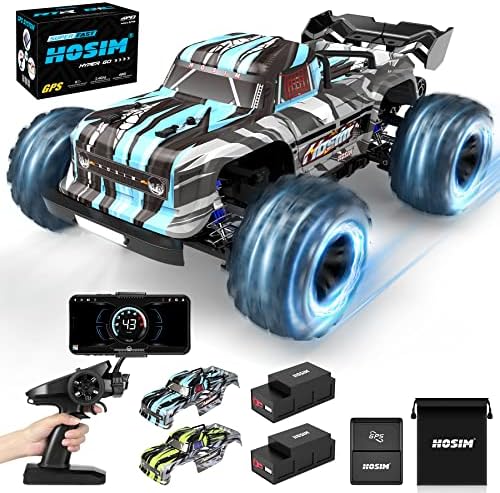 Hosim RTR Remote Control Car,1:16 4WD High Speed RC Cars with GPS App for Adults, Radio Off Road Waterproof Hobby Grade Trucks Vehicle for Children 2 Batteries for 40+ Min Play