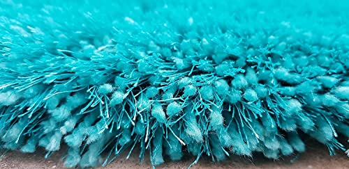 Image of Hand Woven Plain Shagg Collection with 2 Inch Pile Height Carpet for Living Room Size 8x11 Feet Coular Sky Blue
