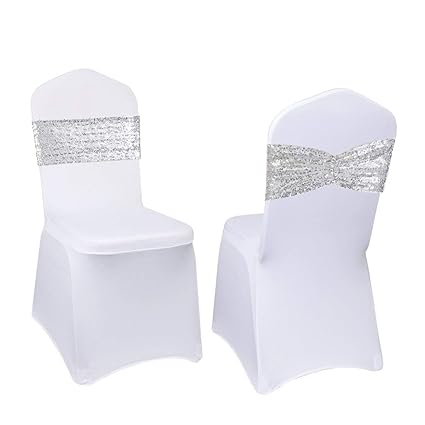 Eternal Beauty Set of 10 Sequin Chair Sashes Silver Chair Sashes for Wedding Party Chair Cover Decorations