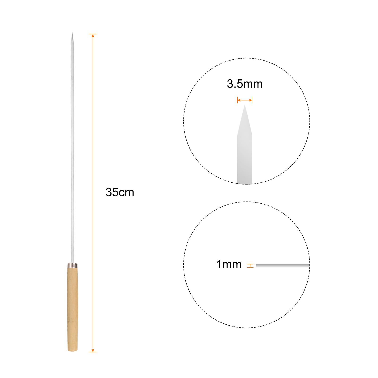 QUARKZMAN 12Pz Spiedini Acciaio 35cmx3.5mmx1mm Spiedo per Barbecue Metallo Piatti con Manico Legno Acciaio Inox Riutilizzabili Grigliate Arrosticini Aperto per Carne Frutta Verdura