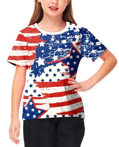 Deerose Kids Striped Shirts Short Sleeve Boy Girls July 4th Patriotic Tee Top 3-14 Years3
