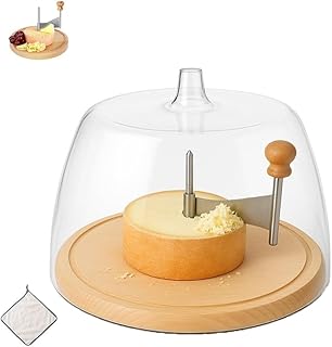 Cheese Curler Flower Maker Wheel Slicer with Lid, Cheese Shaver Stainless Steel, Multifunctional Manual Rotating Cheeses Cutter with Wooden Base, For Girolle, Chocolate(With lid)