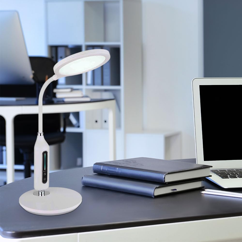 Tischleuchte Touchdimmer weiß Schreibtischlampe Touch Tischlampe schwenkbar, LED 9W 530Lm warm-kaltweiß, H 40,7 cm