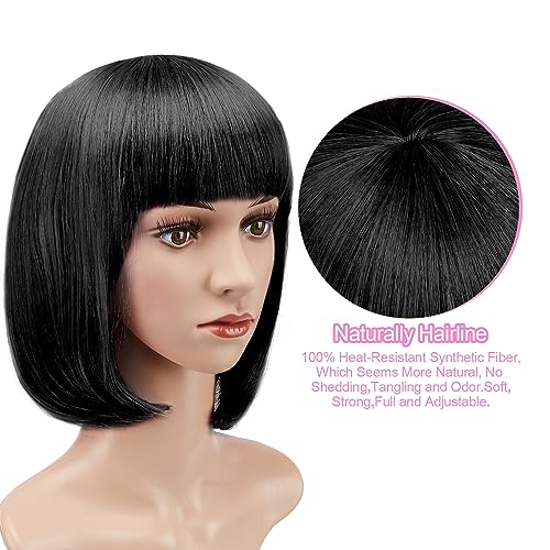 image for AGPTEK 13 Inches Straight Heat Resistant Short Bob Hair Wigs with Flat