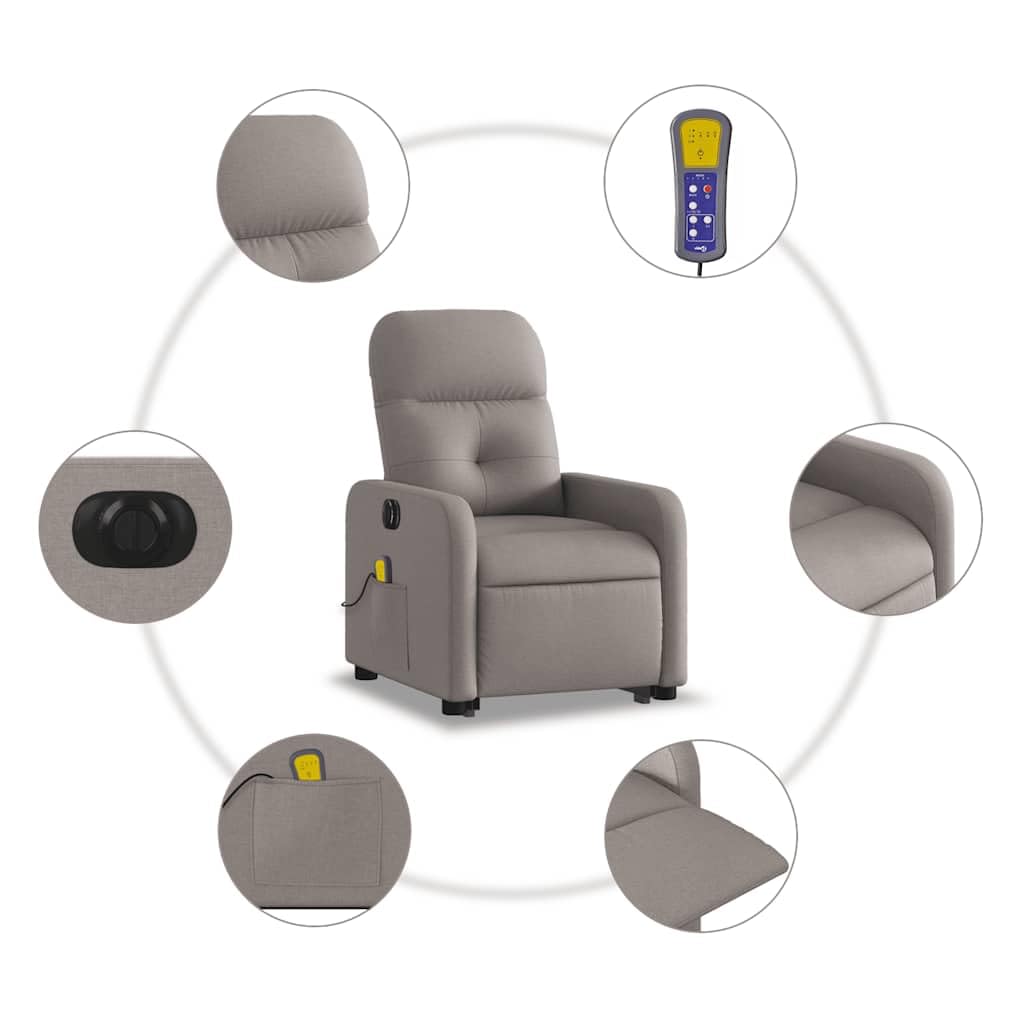 Sillón elevador eléctrico reclinable de tela color pardo con 6 puntos de vibración, función de elevación e inclinación de 135 grados, cómoda y práctica