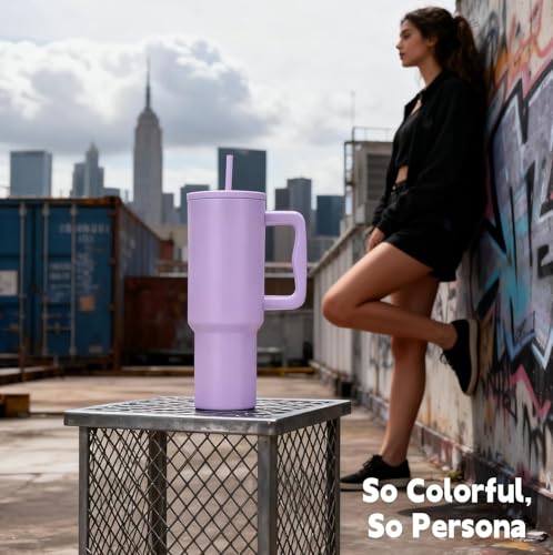 Image of HAMSA 40 oz Tumbler with Handle and Straw & Accessories-BPA-Free Travel Mug Water Bottle-Easy to Carry-Travel Coffee Mug - Dishwasher Safe-Holiday Gifts for Women Men (Lavender)