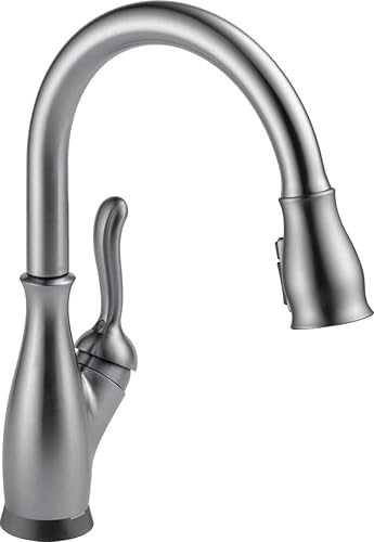 DELTA FAUCET Leland - Grifo para cocina de níquel cepillado con función táctil, monocontrol con rociador extensible, tecnología Touch2O y cabezal de
