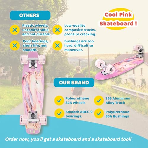Image of KMX Skateboard 22 and 27 Inch, Classic Mini Cruiser Skateboard for Boys, Girls, Kids, Students, Adults, Teens, Mini Cruiser Board for Beginners and Advanced