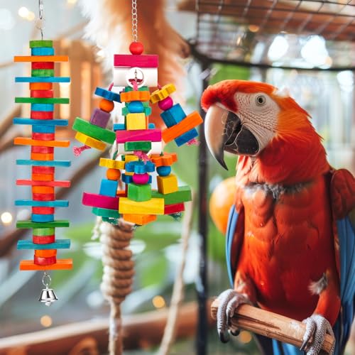 Image of Seenelling 5 Pcs Extra Large Bird Toys for Parrots, Block and Ball
