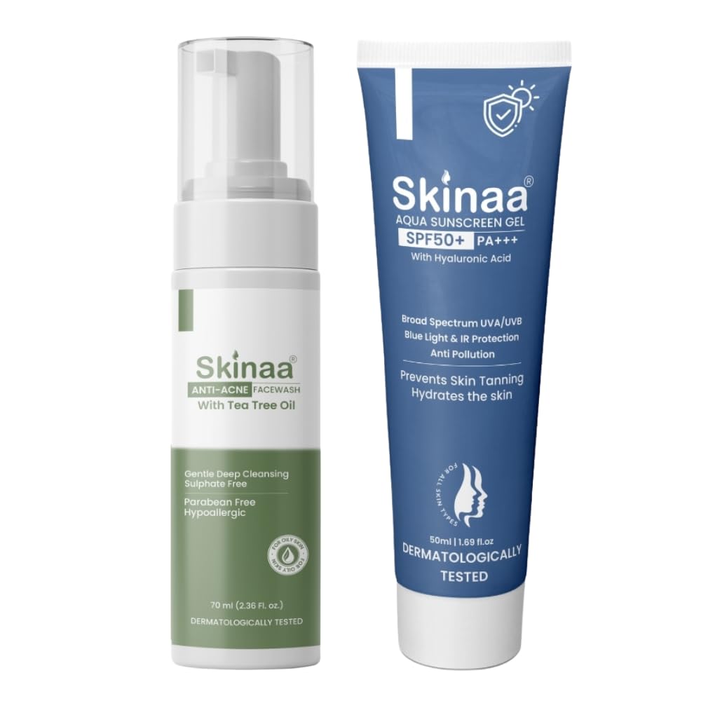 Anti-Acne Skincare Bundle with Sun Protection | SPF 50+ PA+++ Aqua Sunscreen Gel + Tea Tree Face Wash for Oily & Acne-Prone Skin-image-18