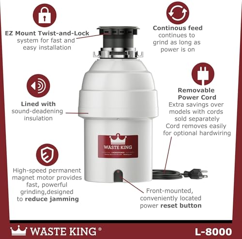 Waste King Garbage Disposal for Kitchen Sink with Power Cord, Food Waste Disposer, L-8000 thumbnail 3