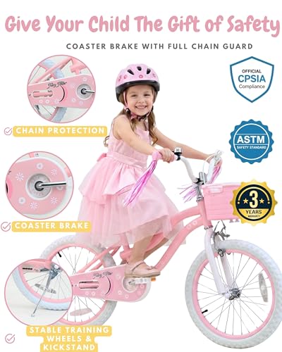 Image of bicystar Girls Bike Ages 2-8, 12-18 Inch with Training Wheels, Pink /Blue | Removable training wheels, basket and streamers, carbon steel frame, adjustable seat & handlebar, coaster or hand brake