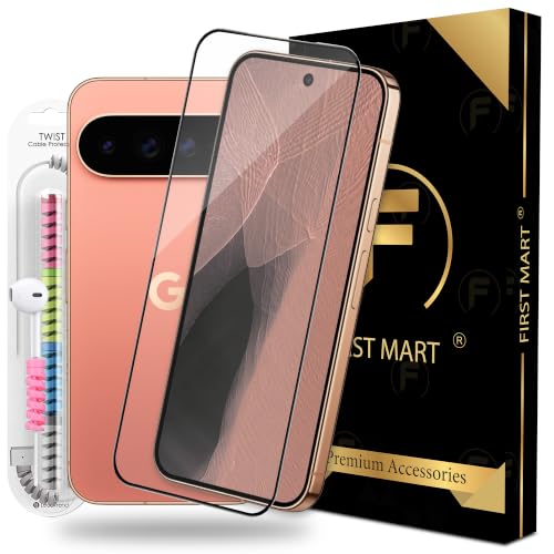 Image of FIRST MART Tempered Glass for Google Pixel 11 Pro XL, 9H 0.3 mm Full-Glue Screen Protector with Cable Protector, 3D Edge-to-Edge, HD Clear, Case-Friendly, Black, Pack of 1