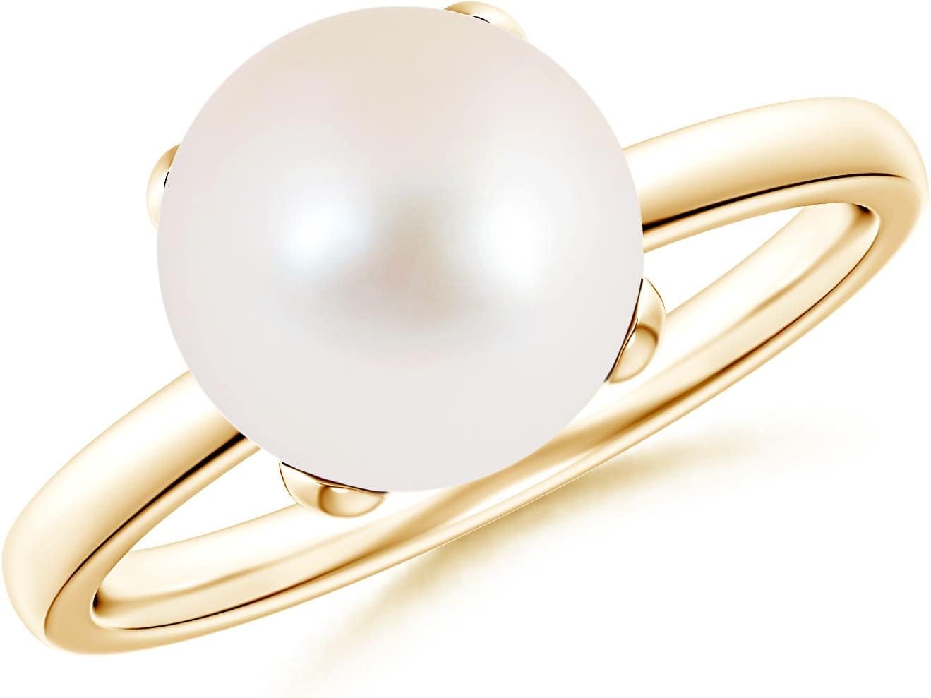 Angara Freshwater Pearl Solitaire Ring for Women | Round Freshwater Cultured Pearl Solitaire Ring in 14K Solid Gold/Silver | June Birthday, Anniversary, Gemstone Jewellery Gift