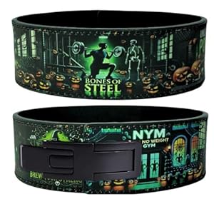 13mm Lever Weightlifting Belt – Heavy Duty Gym Belt for Powerlifting, Squats, Deadlifts, Back Support – Anime Halloween Design in Neon Green
