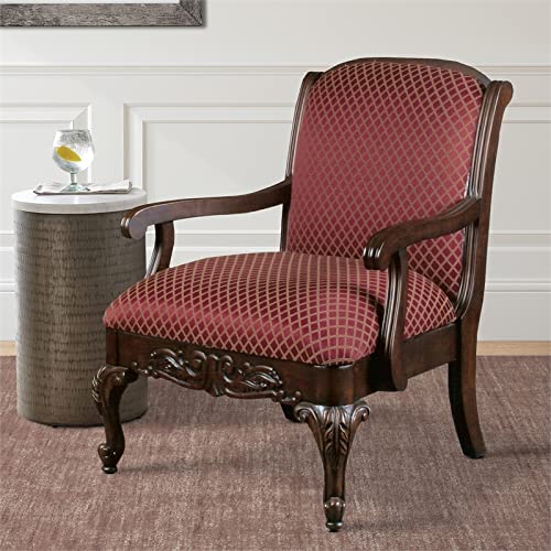Comfort Pointe Red Safari Magenta Wood Arm Chair In Walnut Finish #TOP1
