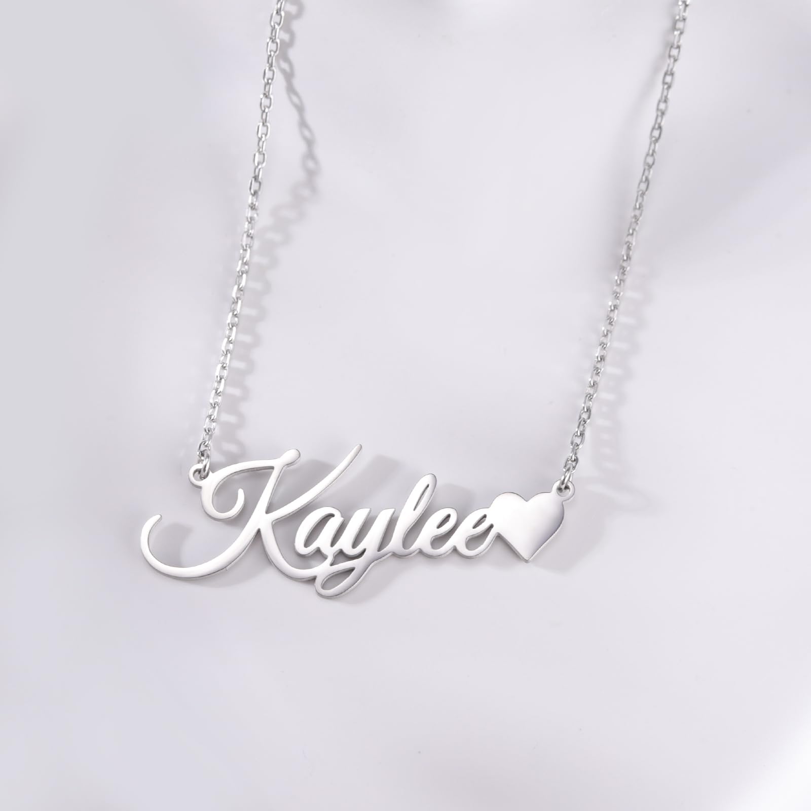 TinyName Custom Name Necklace Personalized 18K Plated Nameplate Customized Jewelry Gift for Women: Horizontal Name Necklace-Heart 2