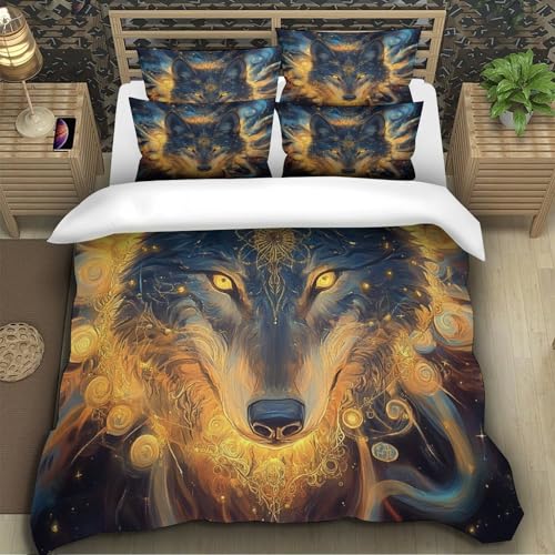 Linge de lit loup mystique 3D en microfibre premium toucher doux King Size - 5