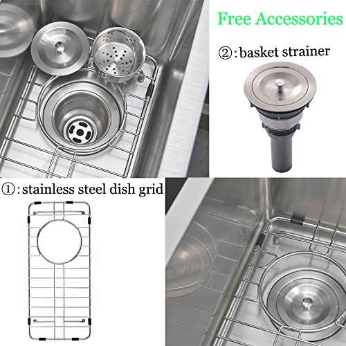 Stainless Steel Undermount Bar Sink, Bokaiya 10X18 Inch Small Bar Sink 16 Gauge Wet Bar Prep Sink Single Bowl Small Kitchen Sink With Dish Grid #TOP7